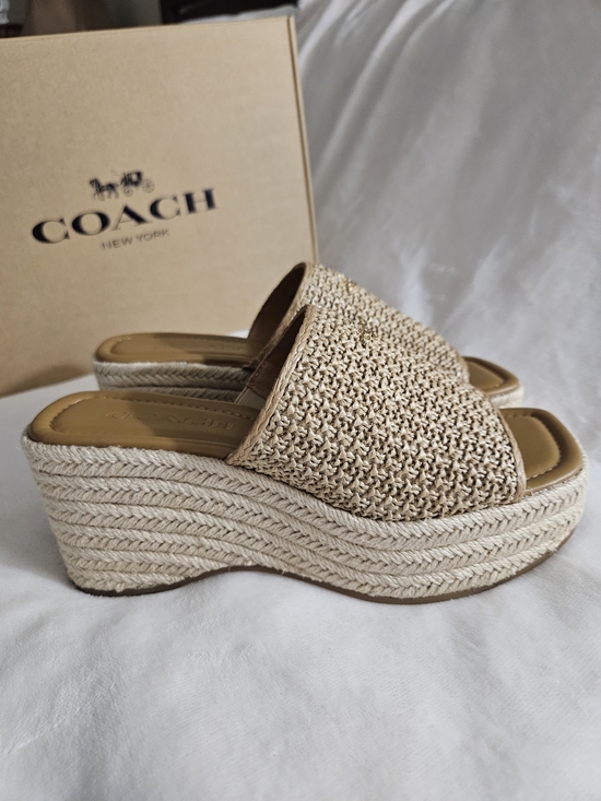 Coach Shoes - COACH Phobe Rafia Women's Natural Jute Woven Platform Slide Sandals 6.5B New